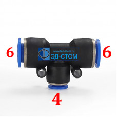 PEG6-4 Быстросъемное соединение 6мм-4мм-6мм PEG6-4 Быстросъемное соединение 6мм-4мм-6мм